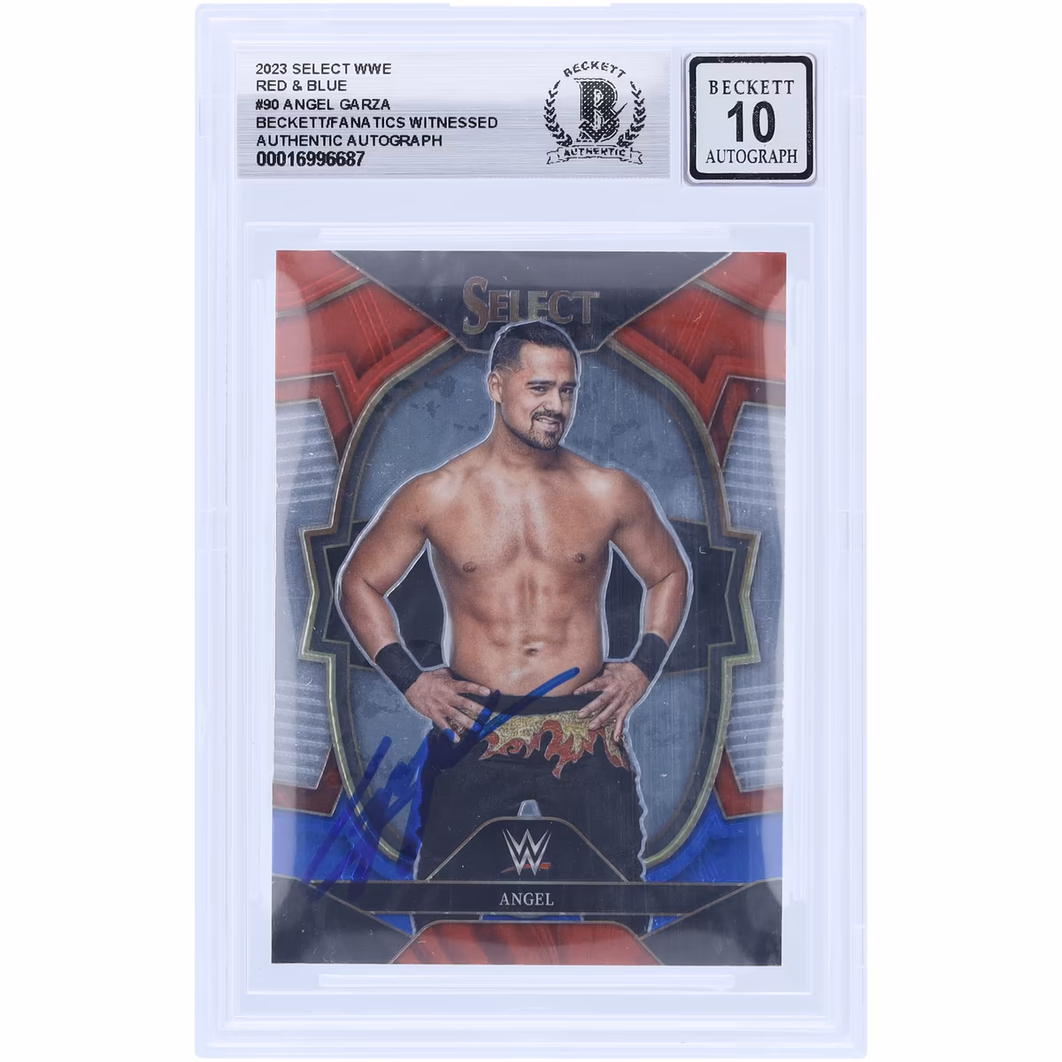 Angel Garza WWE Autographed 2023 Panini Select Red & Blue #90 Beckett Fanatics Witnessed Authenticated 10 Card