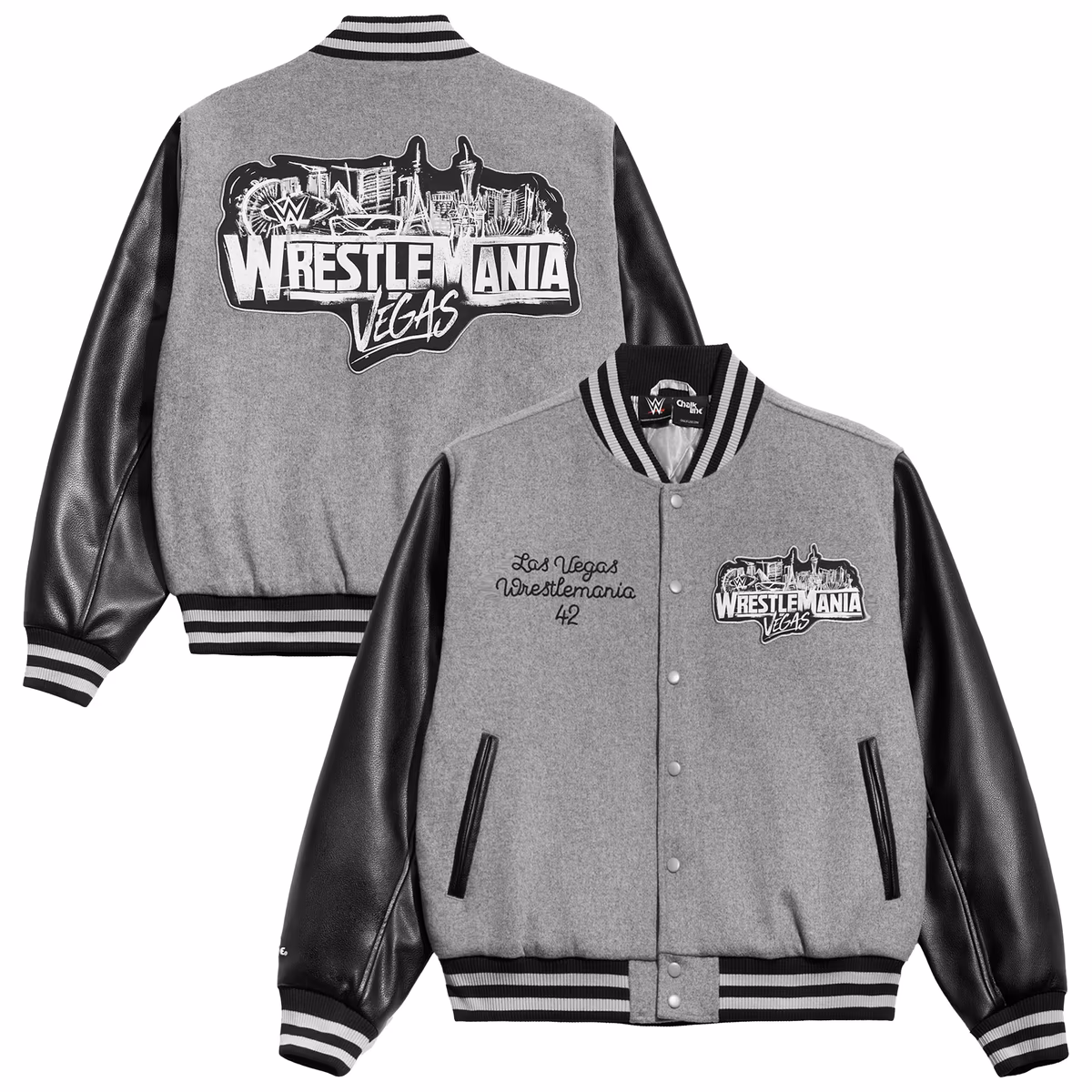 Men's Chalk Line  Gray WrestleMania 42 Full-Snap Vegas Varsity Jacket