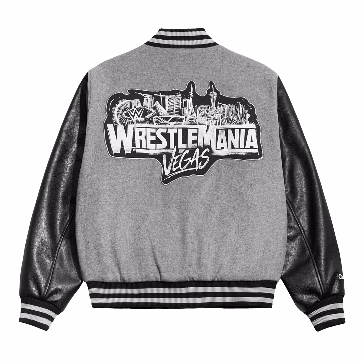 Men's Chalk Line Gray WrestleMania 42 Full-Snap Vegas Varsity Jacket 4 Men's Chalk Line Gray WrestleMania 42 Full-Snap Vegas Varsity Jacket