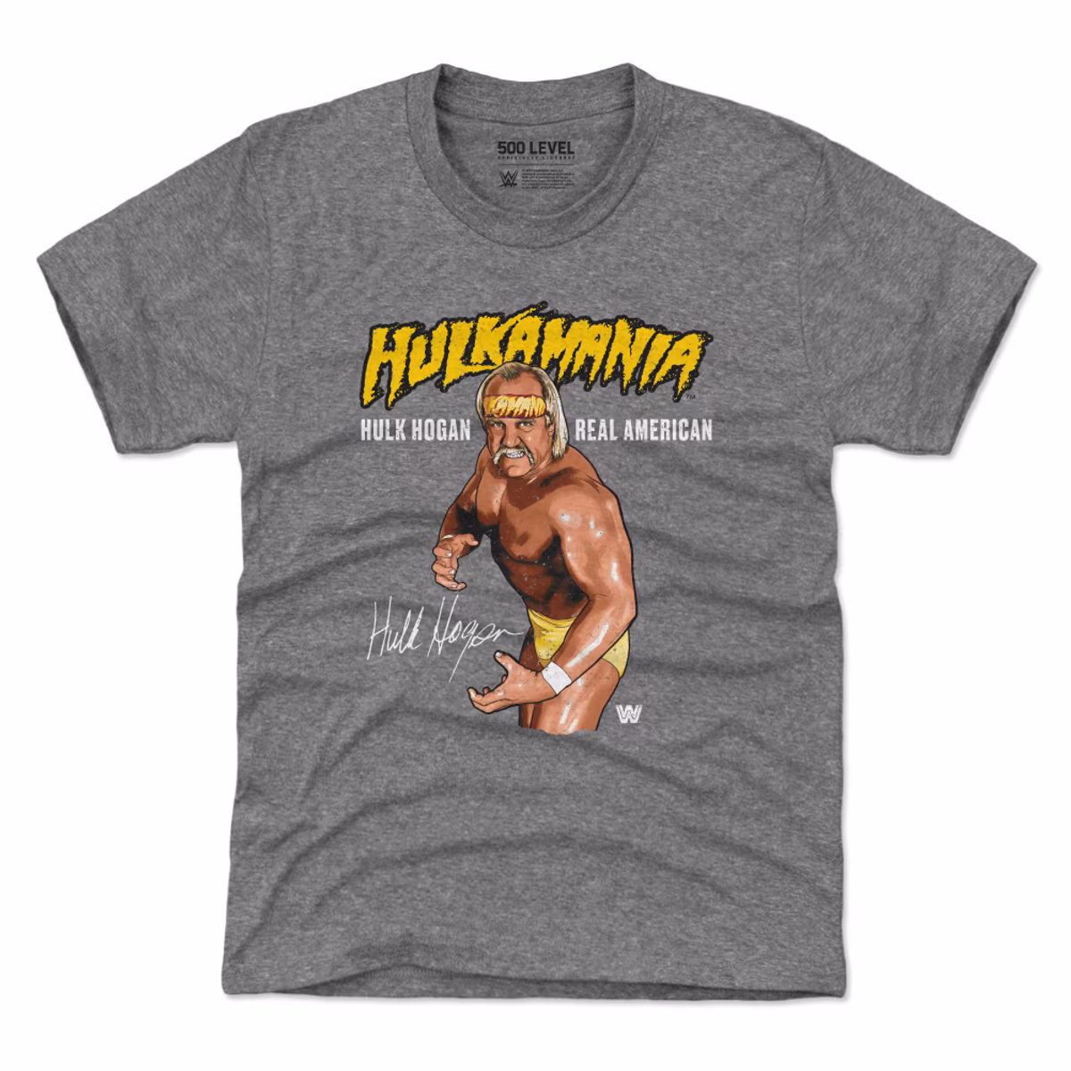 Youth 500 Level Heather Gray Hulk Hogan Hulkamania Pose T-Shirt 2 Youth 500 Level Heather Gray Hulk Hogan Hulkamania Pose T-Shirt