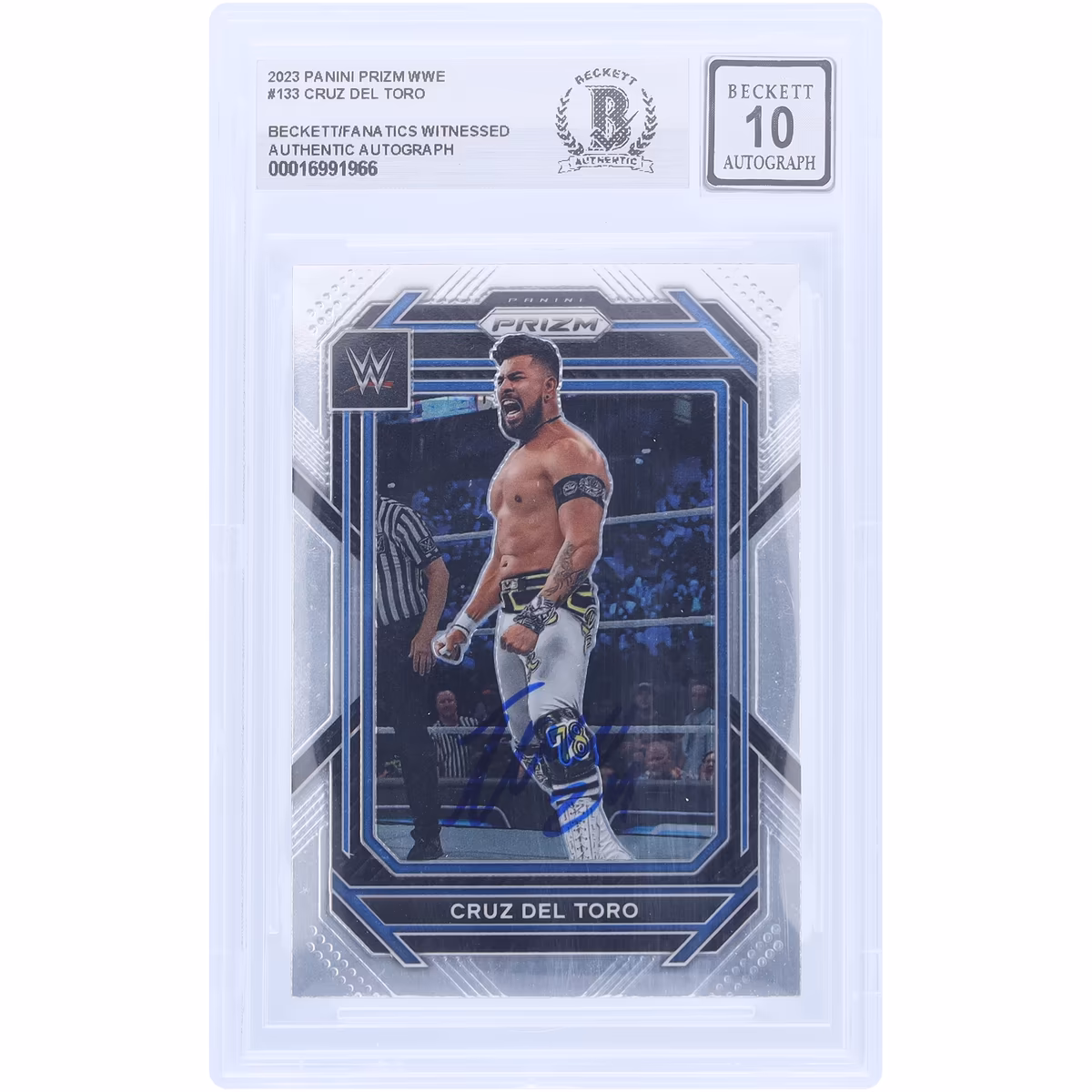 Cruz Del Toro WWE Autographed 2023 Panini Prizm #133 Beckett Fanatics Witnessed Authenticated 10 Card
