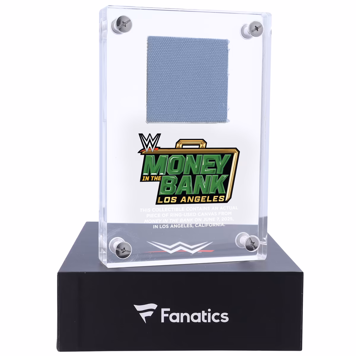 2025 WWE Money in the Bank Acrylic Display Case with Match-Used Canvas 4 2025 WWE Money in the Bank Acrylic Display Case with Match-Used Canvas