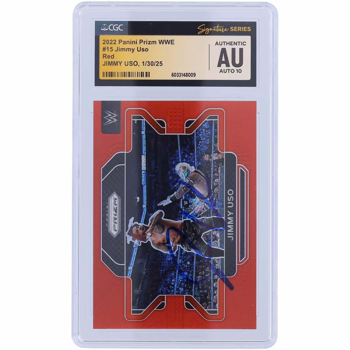 Jimmy Uso WWE Autographed 2022 Panini Prizm Red #15 #/299 CGC Fanatics Witnessed Authenticated Auto 10 Card