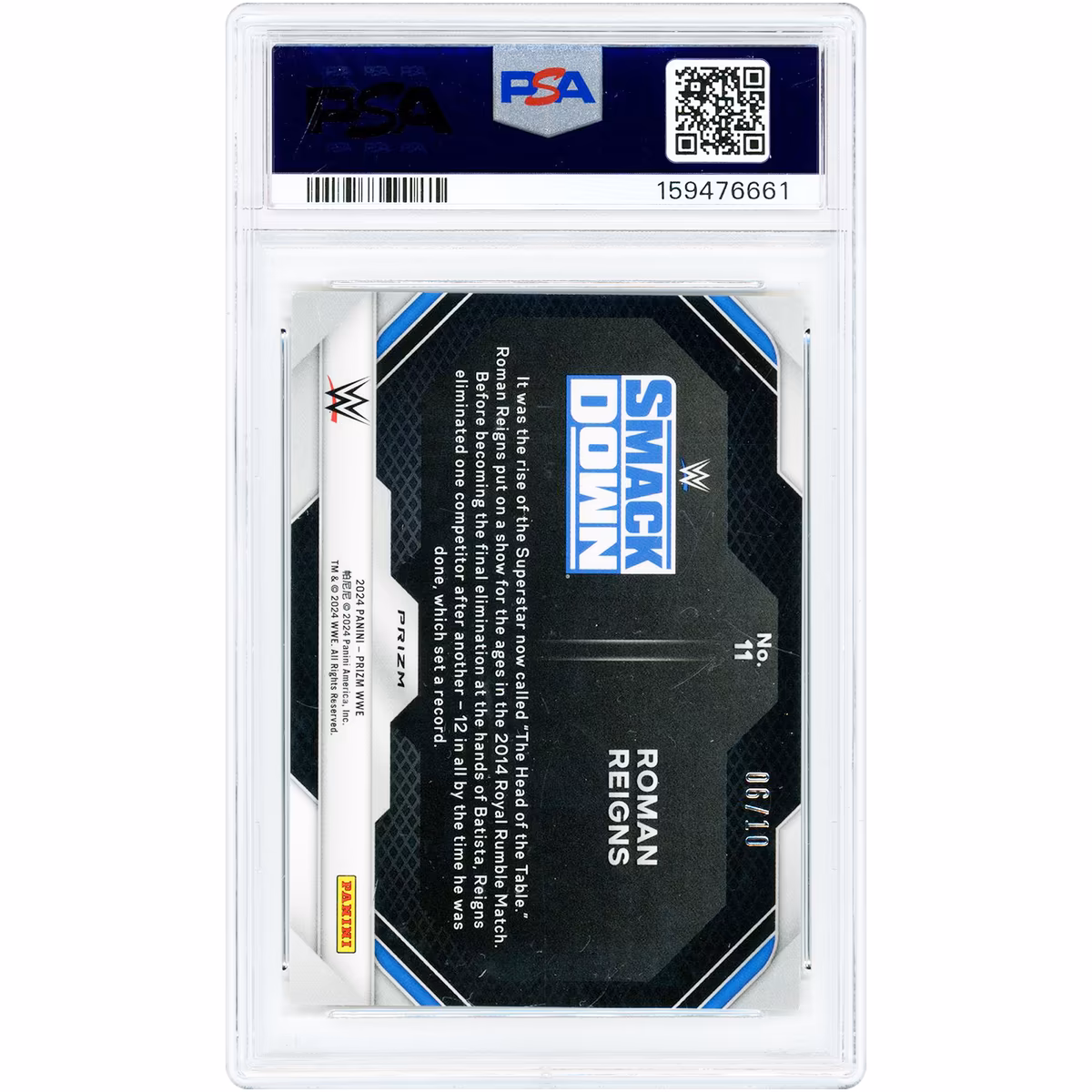 Roman Reigns WWE 2024 Panini Prizm Rumble Performances Gold Prizm #11 #6/10 PSA Authenticated 9 Card 3 Roman Reigns WWE 2024 Panini Prizm Rumble Performances Gold Prizm #11 #6/10 PSA Authenticated 9 Card