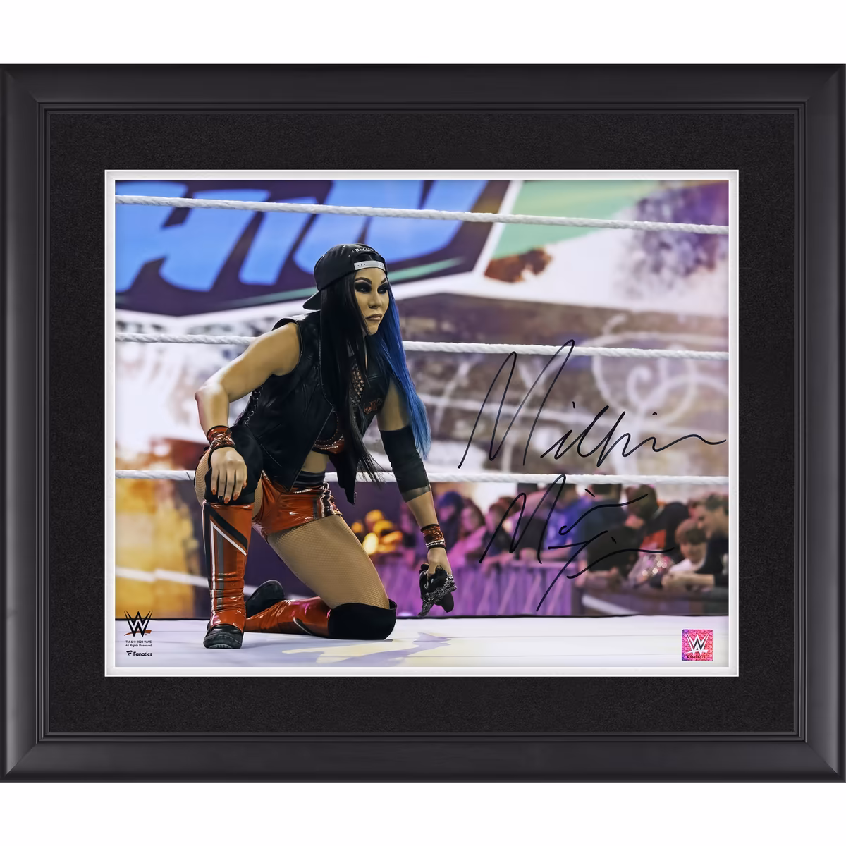 Michin WWE Autographed Framed 16" x 20" In Ring Kneeling Down Photograph