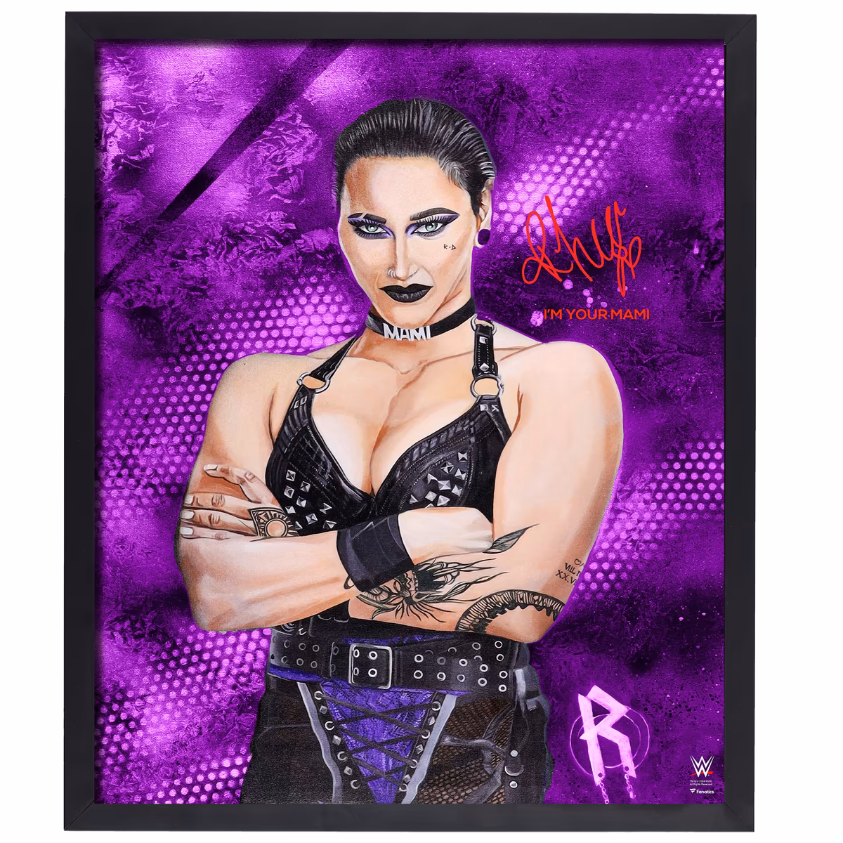 Rhea Ripley WWE Autographed Framed 20" x 24" Embellished Canvas Giclee with "I'm Your Mami" Inscription - Art by Cortney Wall - Limited Edition of 5