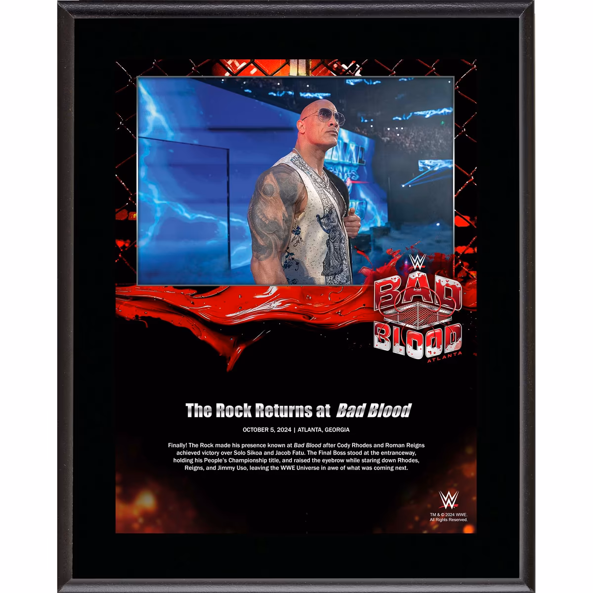 The Rock WWE 10.5" x 13" 2024 Bad Blood Sublimated Plaque