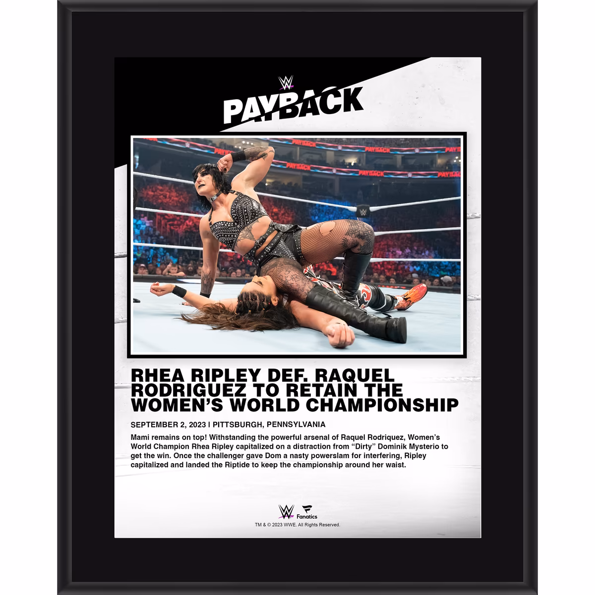 Rhea Ripley WWE 10.5" x 13" 2023 Payback Sublimated Plaque 13 Rhea Ripley WWE 10.5" x 13" 2023 Payback Sublimated Plaque