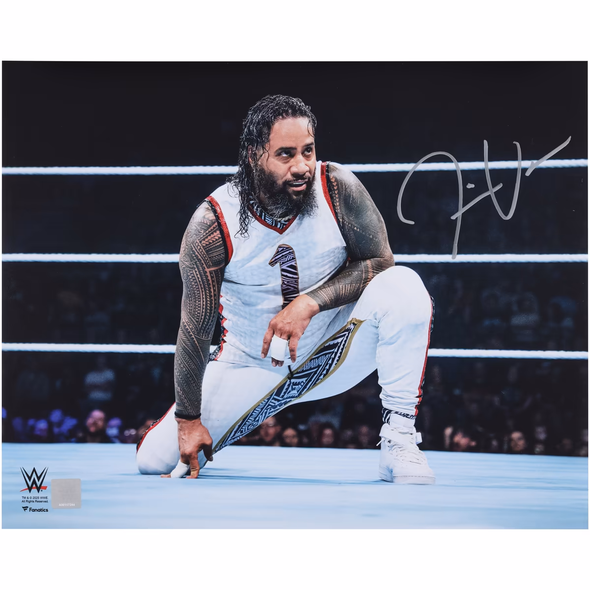 Jimmy Uso WWE Autographed 16" x 20" In-Ring Kneeling Photograph