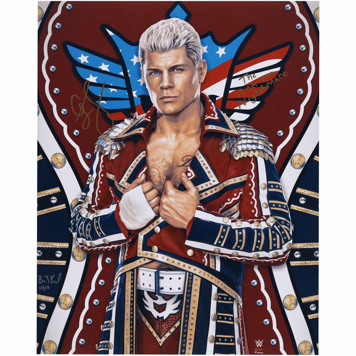 Cody Rhodes Autographed 16" x 20" Photo Print with "The American Nightmare" Inscription - Art by Brian Konnick - Limited Edition #10/10