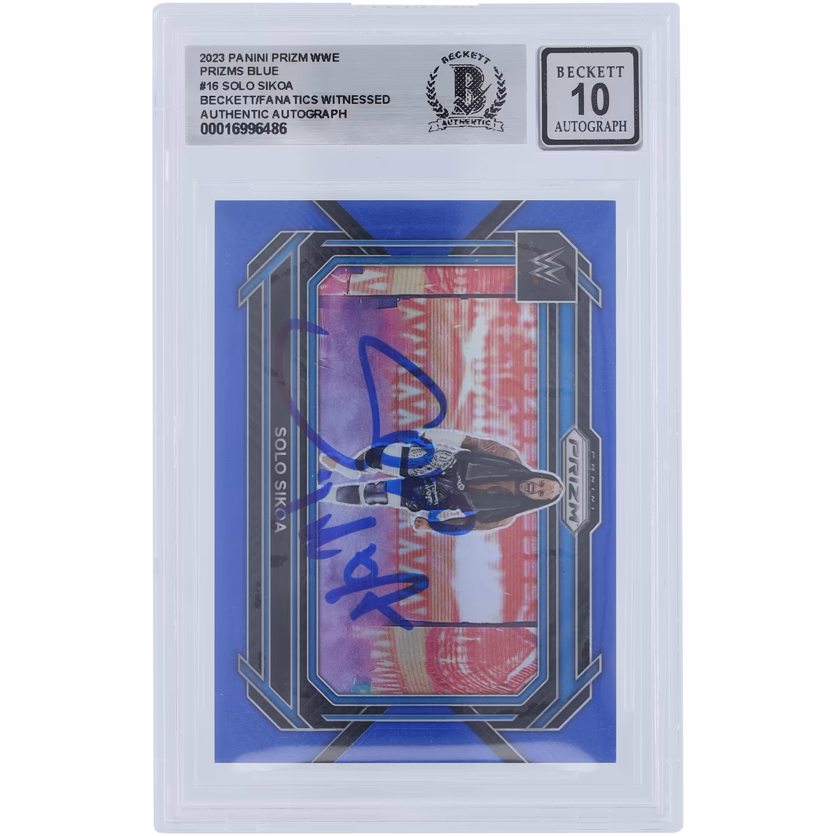 Solo Sikoa WWE Autographed 2023 Panini Prizm Blue Prizm #16 #/199 Beckett Fanatics Witnessed Authenticated 10 Card 8 Solo Sikoa WWE Autographed 2023 Panini Prizm Blue Prizm #16 #/199 Beckett Fanatics Witnessed Authenticated 10 Card