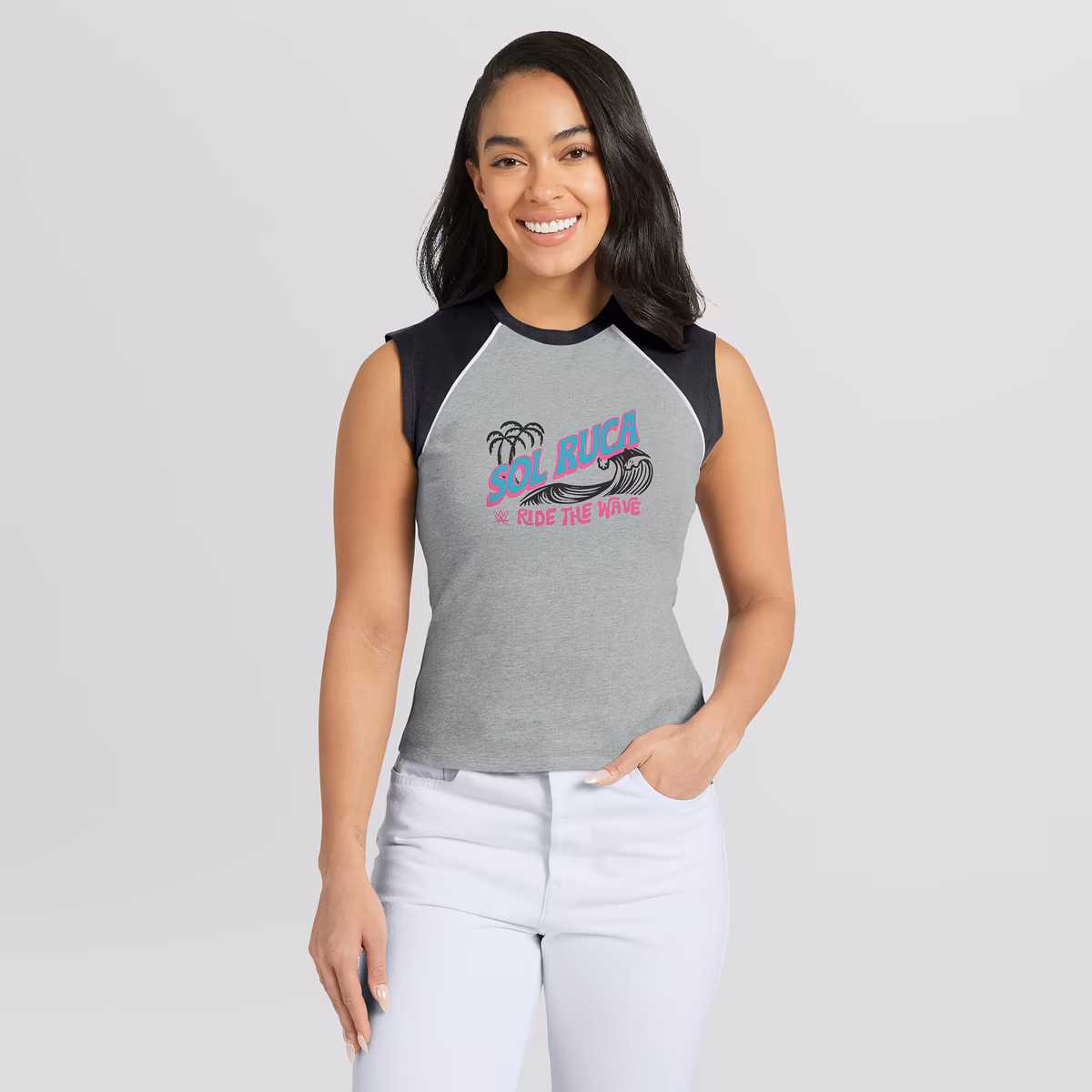 Women's WEAR by Erin Andrews Gray Sol Ruca Ride The Wave Cropped Raglan Tank Top