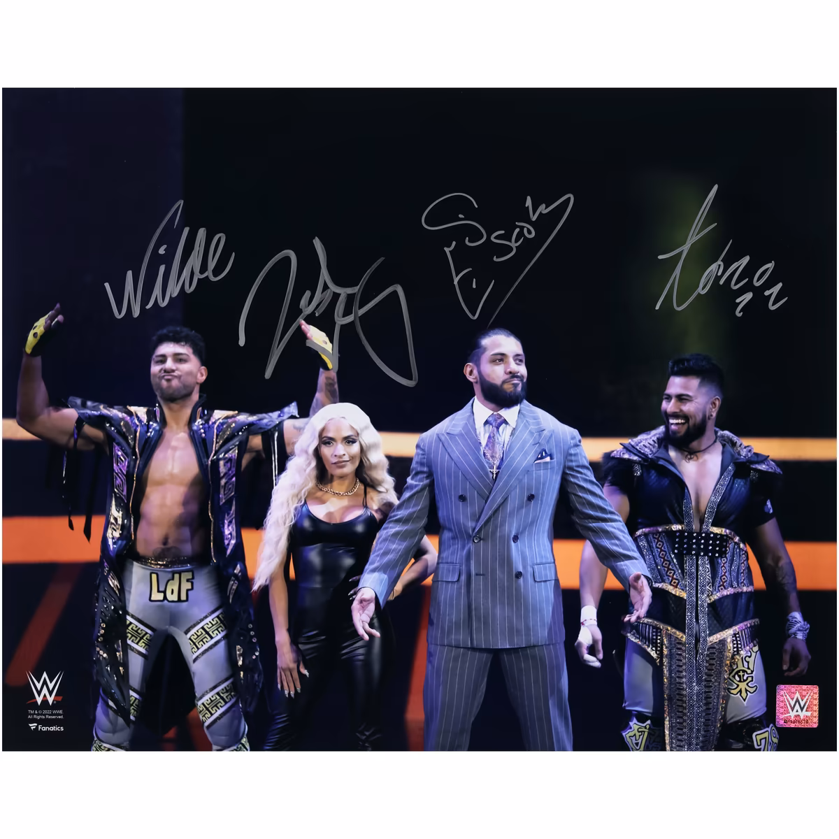 Legado Del Fantasma WWE Multi-Signed 16" x 20" Entrance Photograph featuring Santos Escobar Joaquin Wilde Cruz Del Toro and Zelina Vega