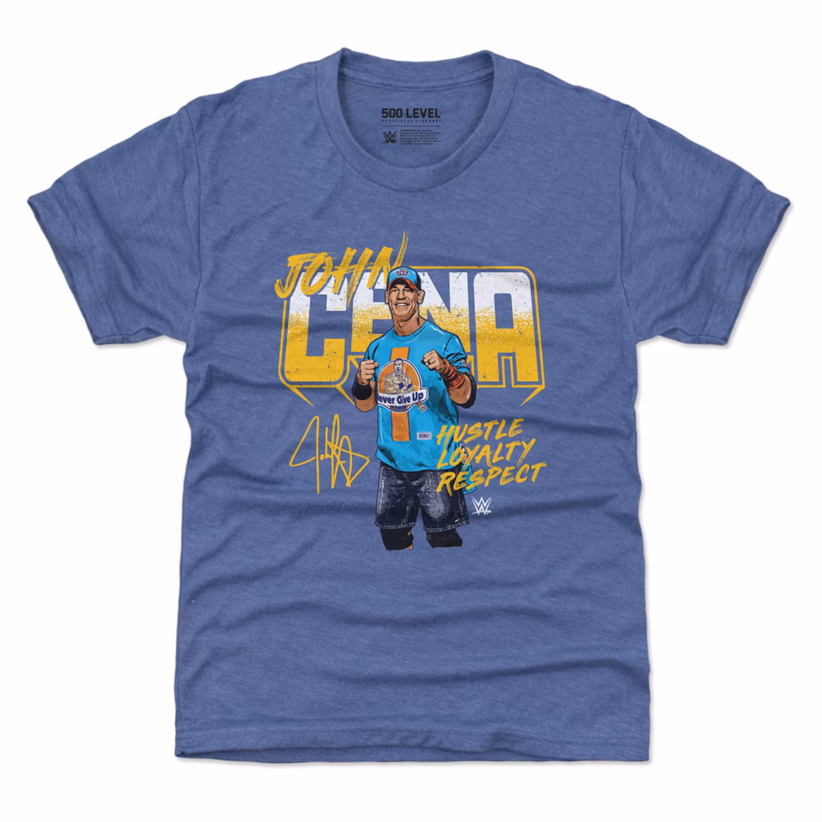 Youth 500 Level Heather Blue John Cena Hustle, Loyalty Respect Marker T-Shirt 1 Youth 500 Level Heather Blue John Cena Hustle, Loyalty Respect Marker T-Shirt