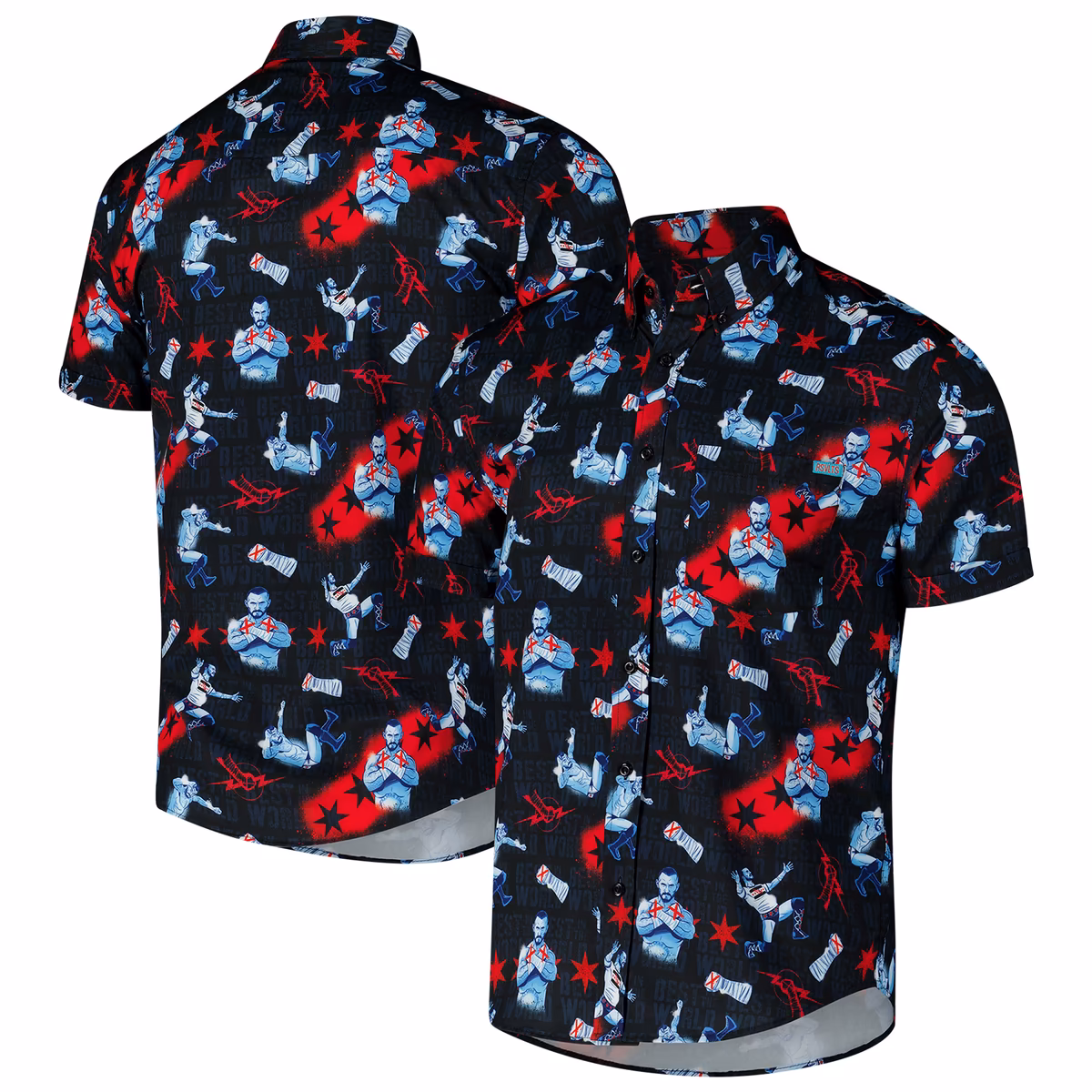 Men's RSVLTS Black CM Punk Best In The World KUNUFLEX Button-Down Short Sleeve Shirt 2 Men's RSVLTS Black CM Punk Best In The World KUNUFLEX Button-Down Short Sleeve Shirt
