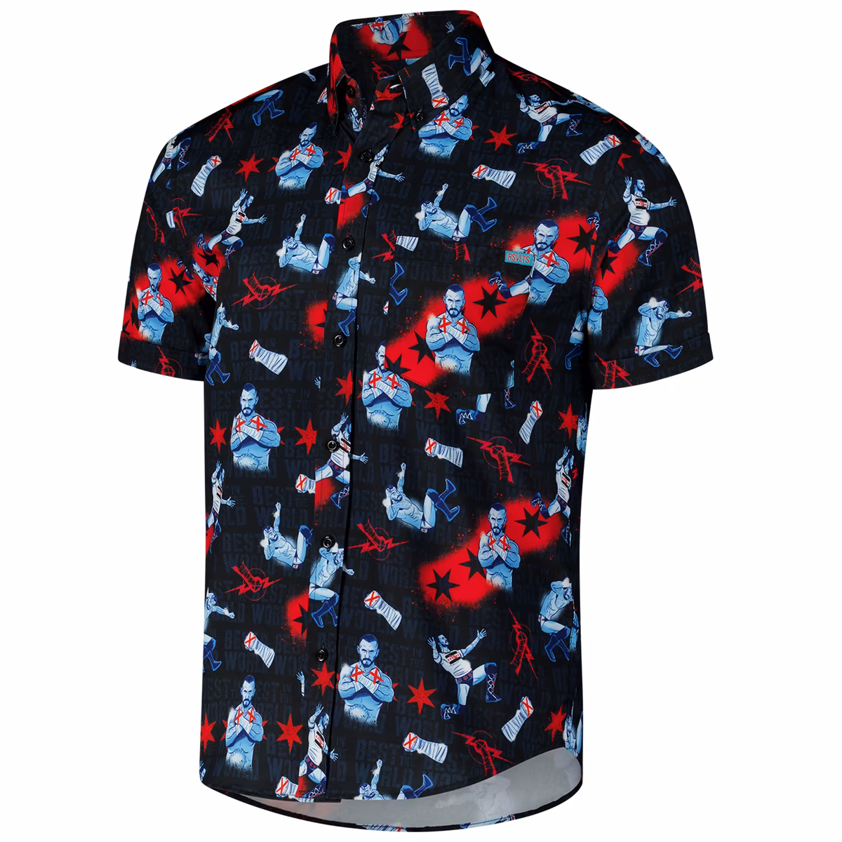 Men's RSVLTS Black CM Punk Best In The World KUNUFLEX Button-Down Short Sleeve Shirt 3 Men's RSVLTS Black CM Punk Best In The World KUNUFLEX Button-Down Short Sleeve Shirt