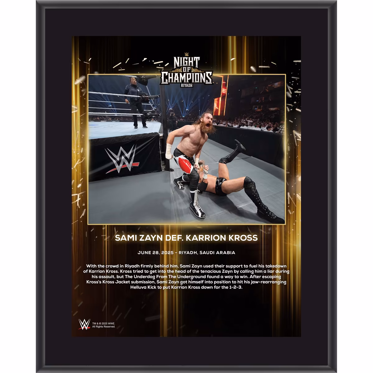 Sami Zayn WWE 10.5" x 13" 2025 Night of Champions Sublimated Plaque