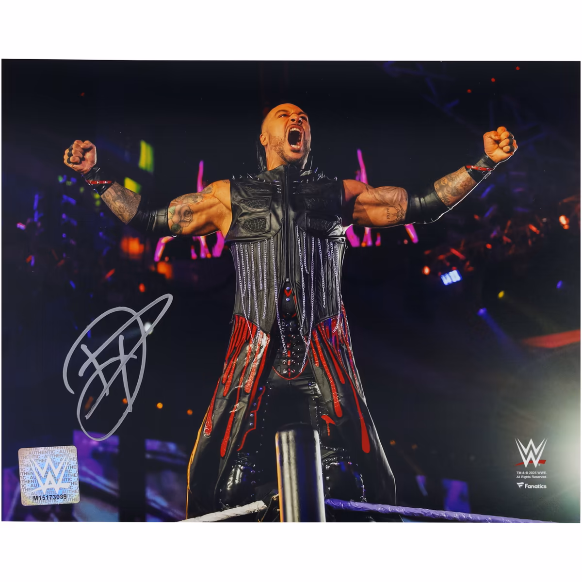 Damian Priest WWE Autographed 8" x 10" Entrance On Top Rope Photograph