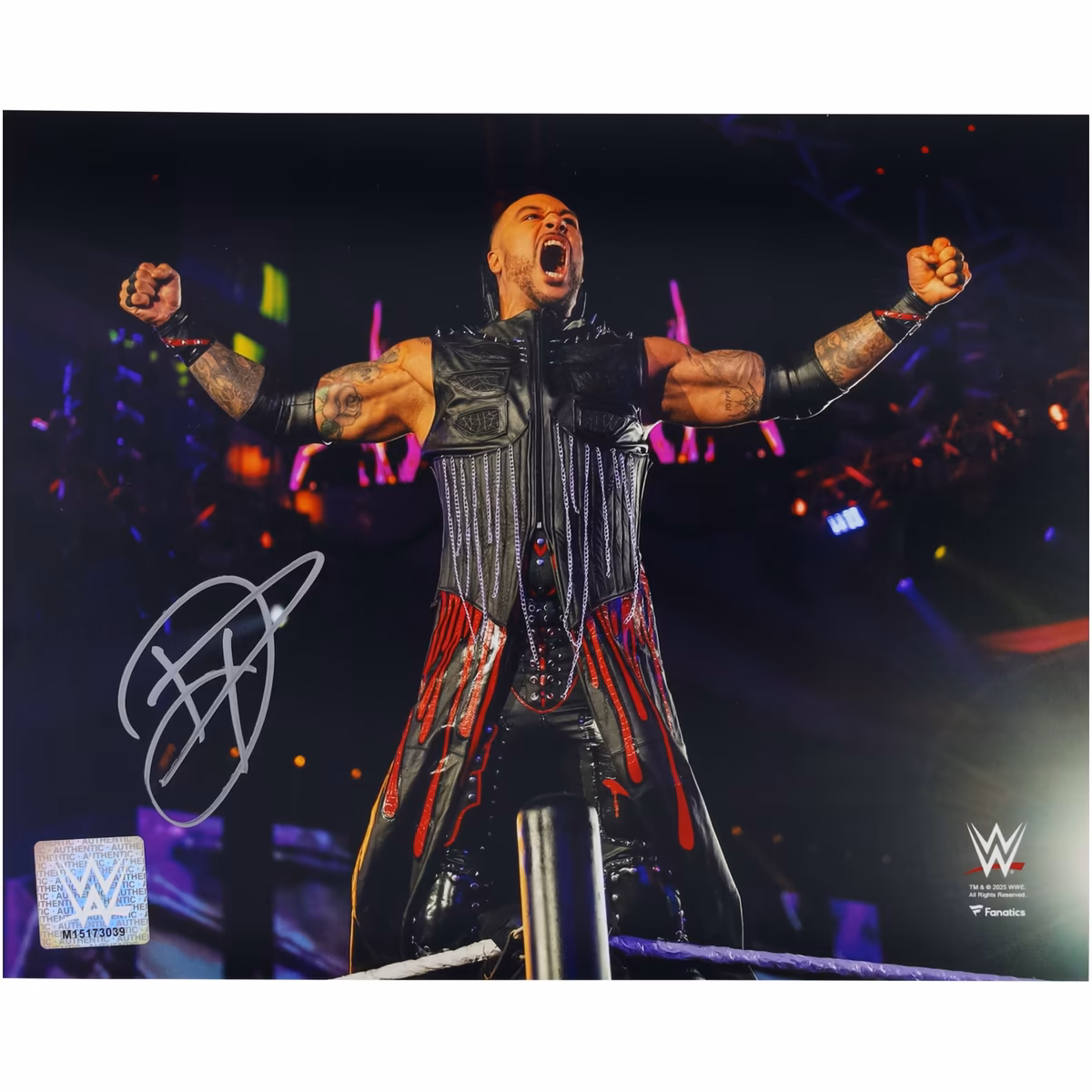 Damian Priest WWE Autographed 8" x 10" Entrance On Top Rope Photograph