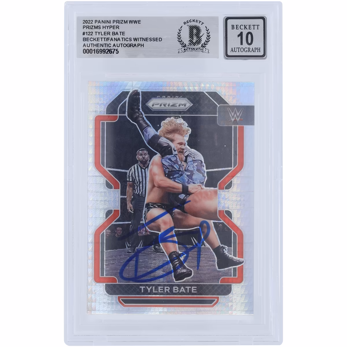 Tyler Bate WWE Autographed 2022 Panini Prizm Hyper Prizm #122 Beckett Fanatics Witnessed Authenticated 10 Card 5 Tyler Bate WWE Autographed 2022 Panini Prizm Hyper Prizm #122 Beckett Fanatics Witnessed Authenticated 10 Card