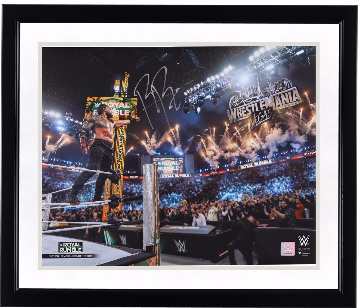 Roman Reigns WWE Autographed 16" x 20" 2026 Royal Rumble Point Photograph 3 Roman Reigns WWE Autographed 16" x 20" 2026 Royal Rumble Point Photograph