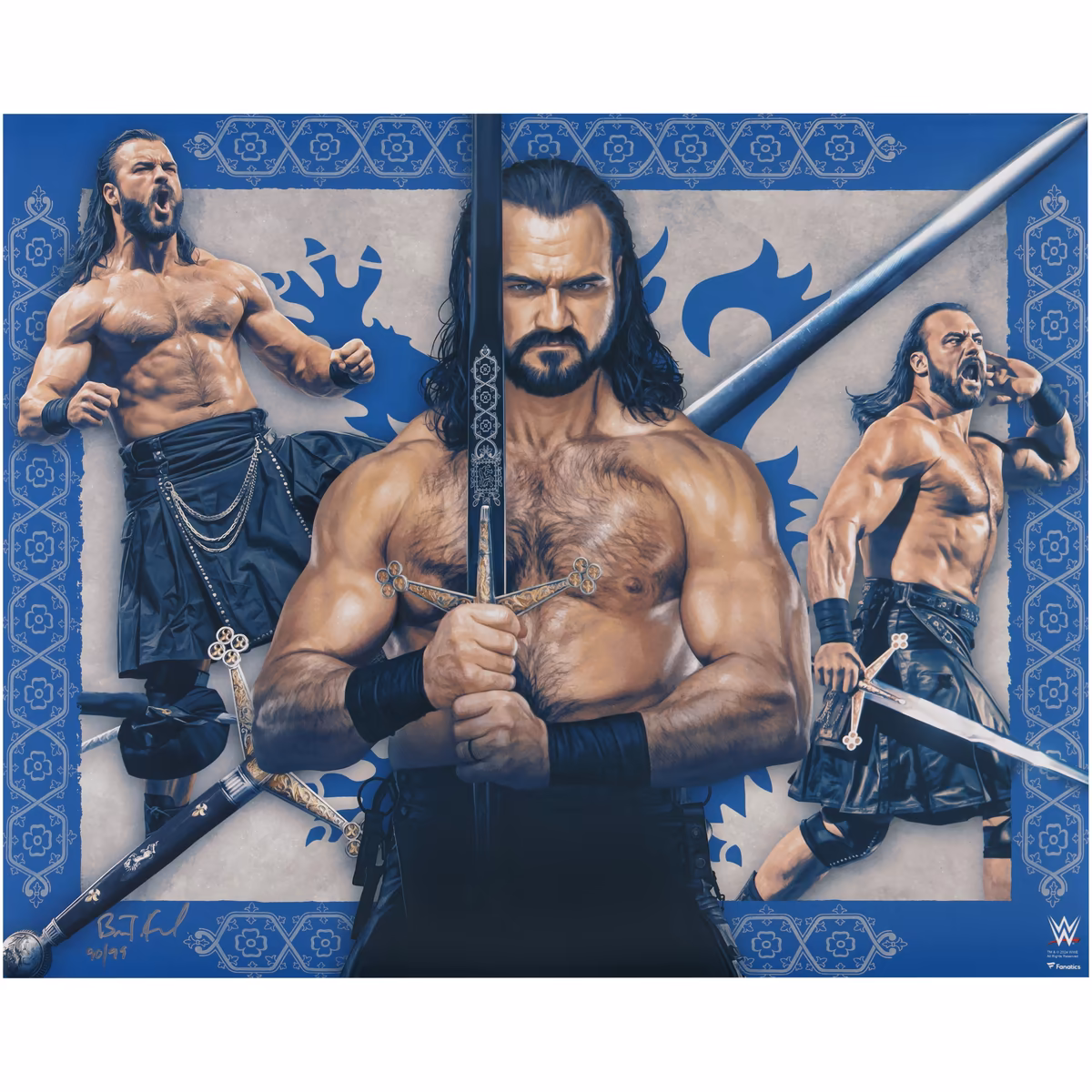 Drew McIntyre WWE 16" x 20" Photo Print - Designed & Signed by Artist Brian Konnick - Limited Edition of 99