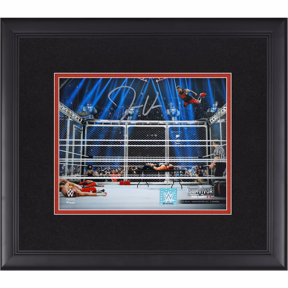 Jimmy Uso WWE Autographed Framed 8" x 10" 2024 Survivor Series Jumping Off The Cage Photograph