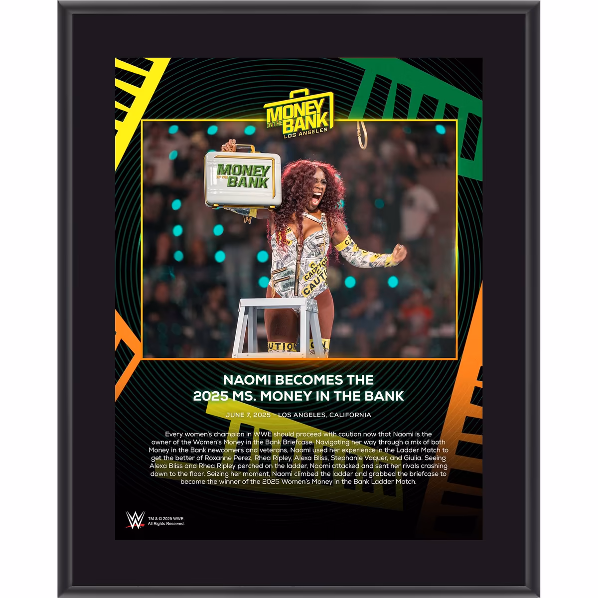 Naomi WWE 10.5" x 13" 2025 Money In The Bank Sublimated Plaque