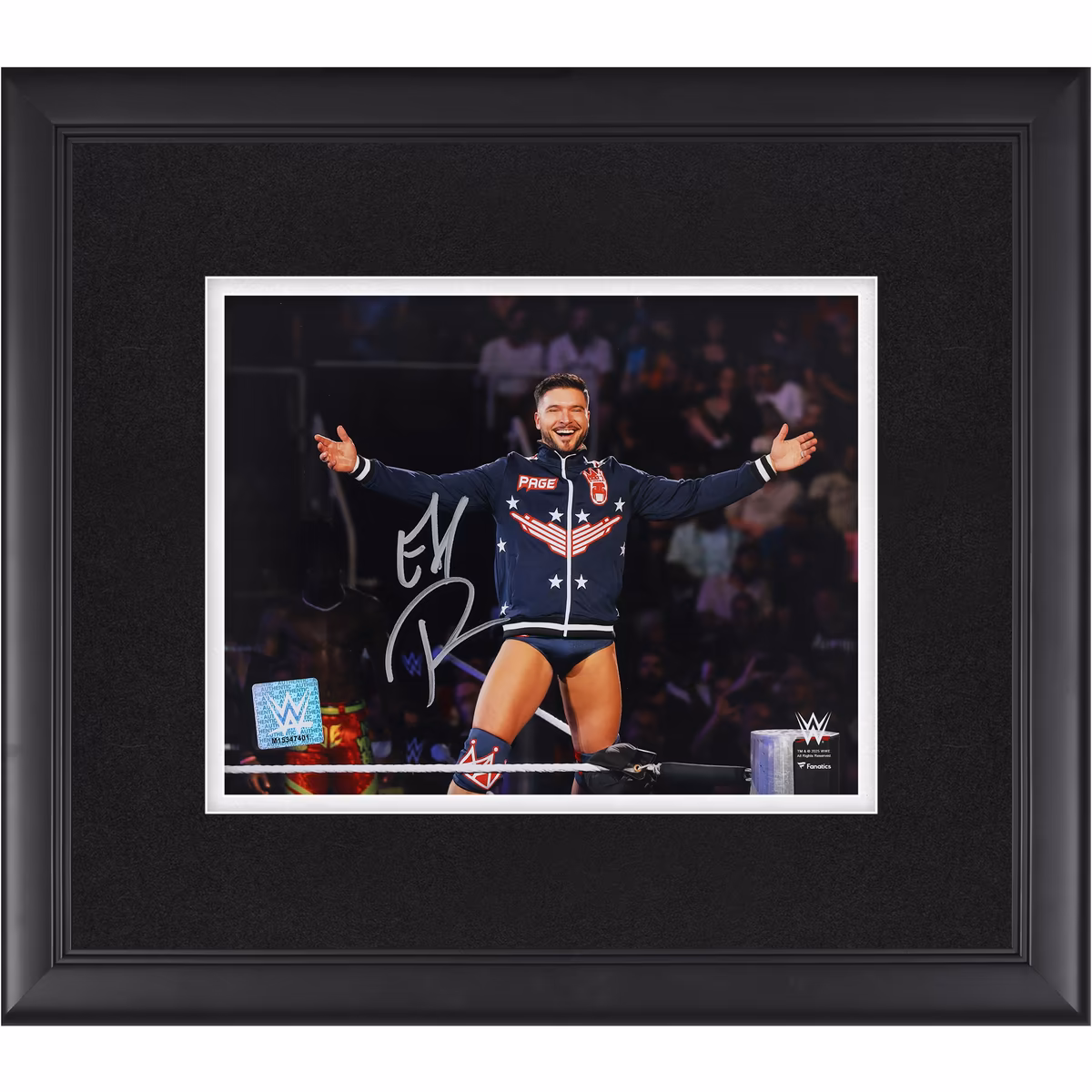 Ethan Page WWE Autographed Framed 8" x 10" On The Ropes Arms Out Photograph