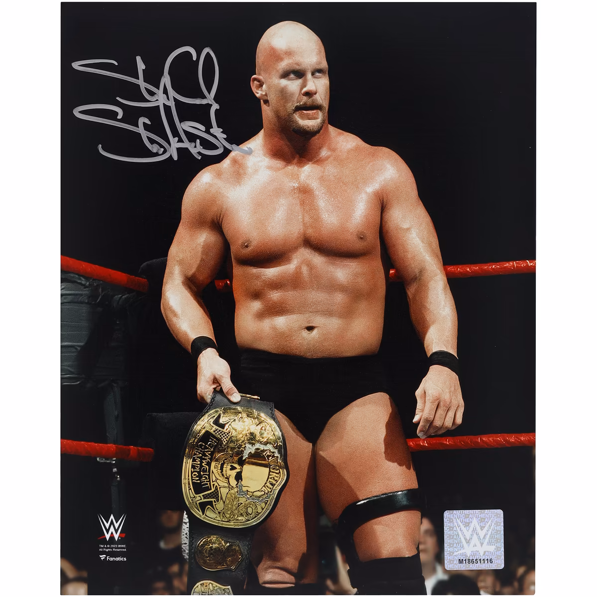 "Stone Cold" Steve Austin WWE Autographed 8" x 10" Holding Smoking Skull Title Photograph
