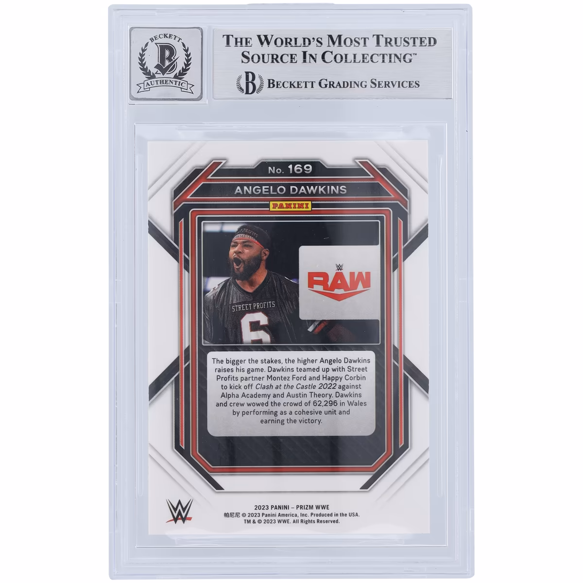 Angelo Dawkins WWE Autographed 2023 Panini Prizm White Ink #169 Beckett Fanatics Witnessed Authenticated 10 Card 3 Angelo Dawkins WWE Autographed 2023 Panini Prizm White Ink #169 Beckett Fanatics Witnessed Authenticated 10 Card