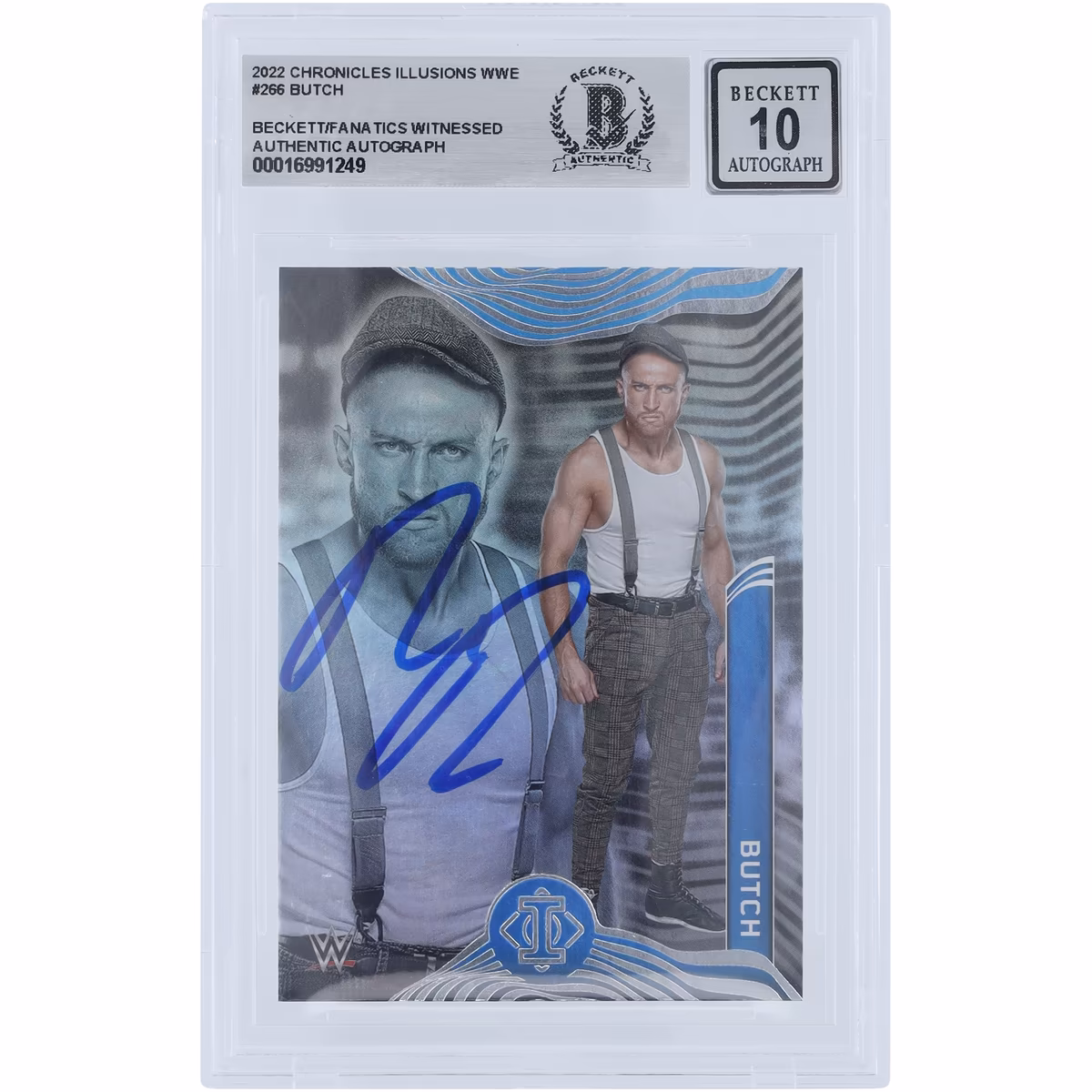 Butch WWE Autographed 2022 Panini Chronicles Illusions #266 Beckett Fanatics Witnessed Authenticated 10 Card