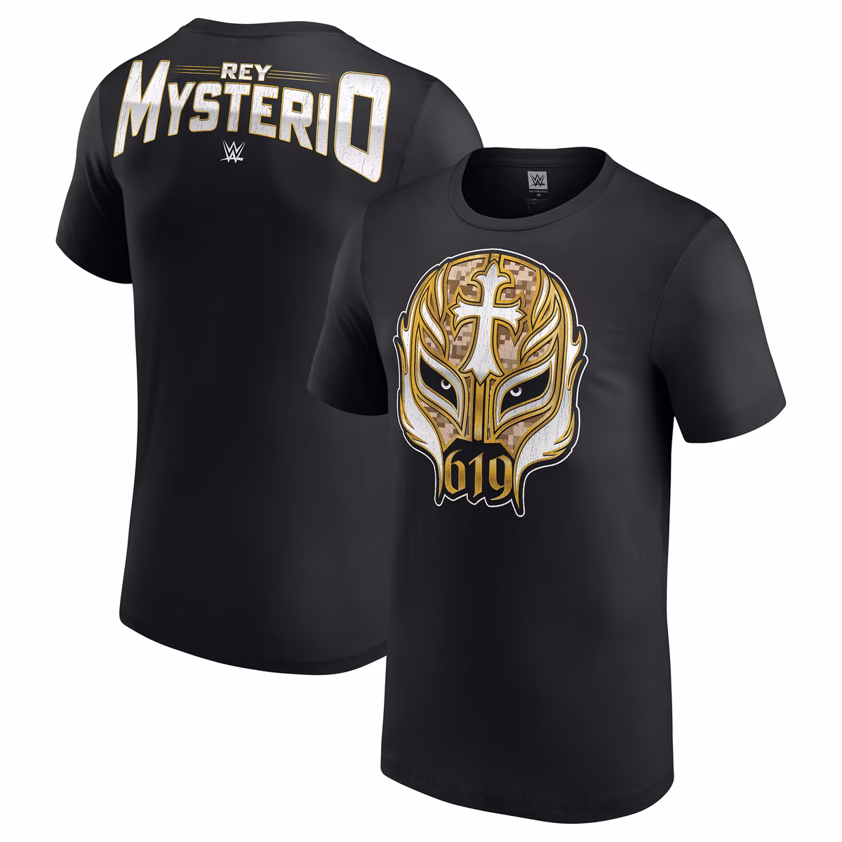 Men's Black Rey Mysterio 619 Gold Mask T-Shirt 2 Men's Black Rey Mysterio 619 Gold Mask T-Shirt