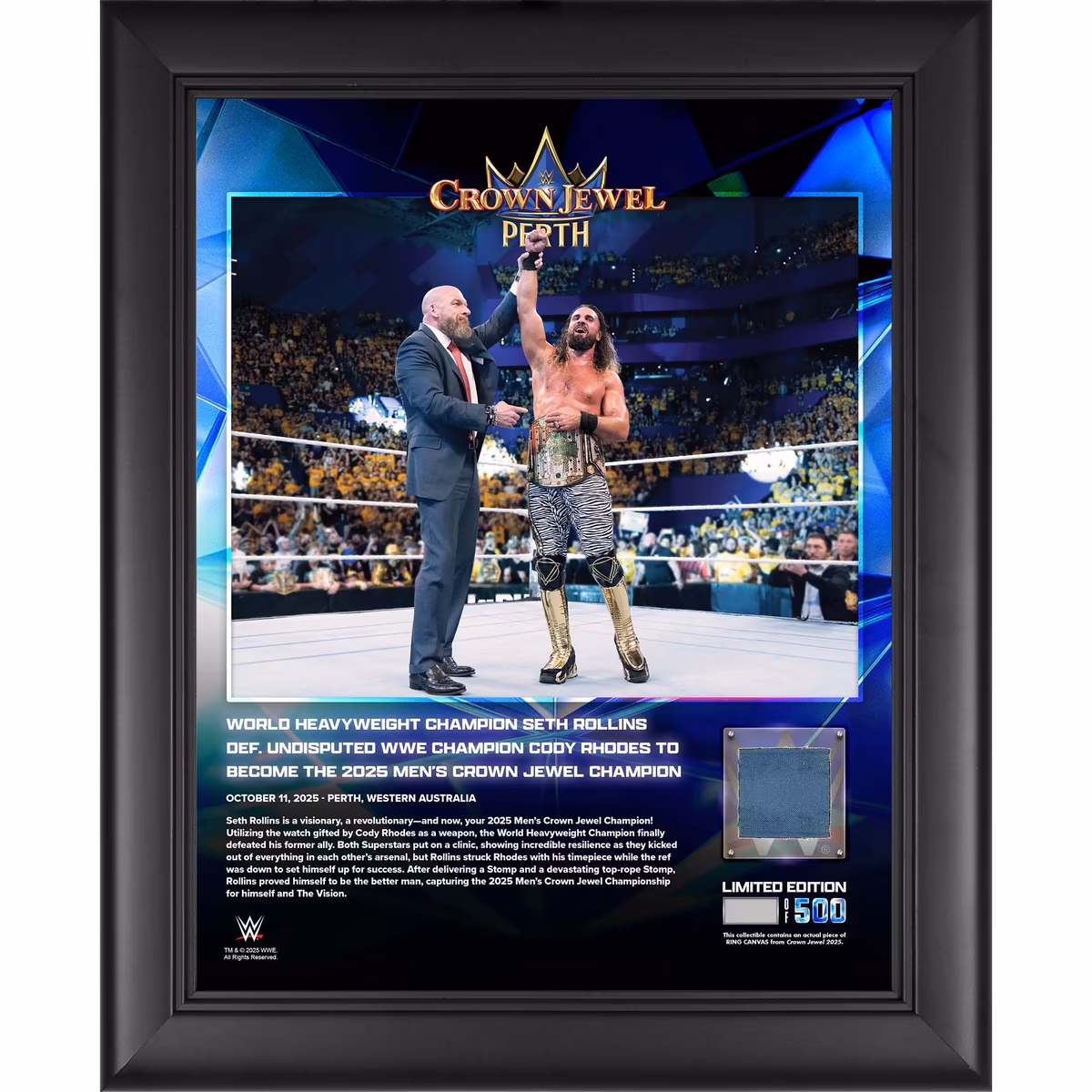 Seth Rollins WWE Framed 13" x 16" Crown Jewel 2025 Collage with a Piece of Match-Used Canvas - Limited Edition of 500