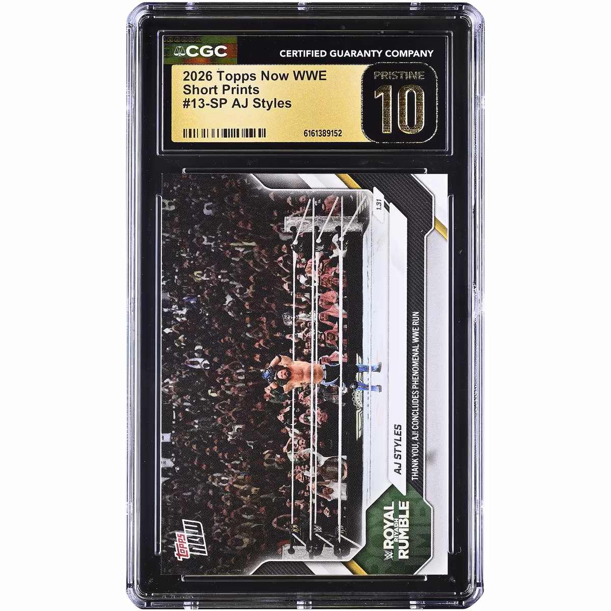 AJ Styles WWE 2026 Topps Now WWE Thank You, AJ! Concludes Phenomenal WWE Run Gold Foil Short Prints #13-SP CGC Authenticated PRISTINE 10 Card 1 AJ Styles WWE 2026 Topps Now WWE Thank You, AJ! Concludes Phenomenal WWE Run Gold Foil Short Prints #13-SP CGC Authenticated PRISTINE 10 Card