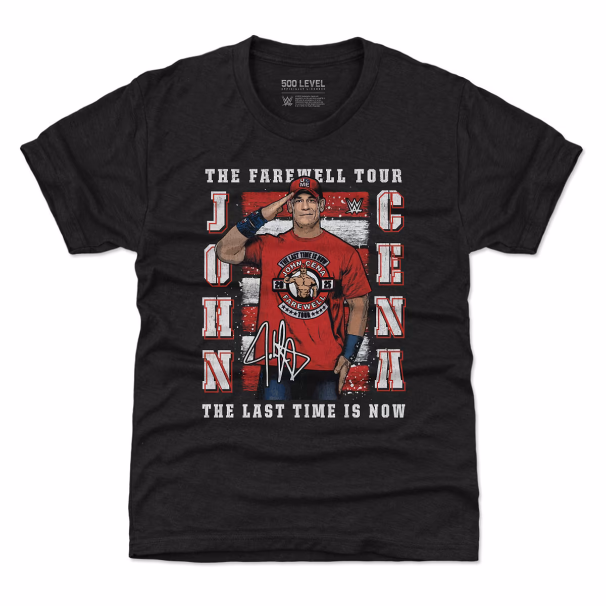 Youth 500 Level Heather Black John Cena Farewell Tour 2025 T-Shirt 1 Youth 500 Level Heather Black John Cena Farewell Tour 2025 T-Shirt