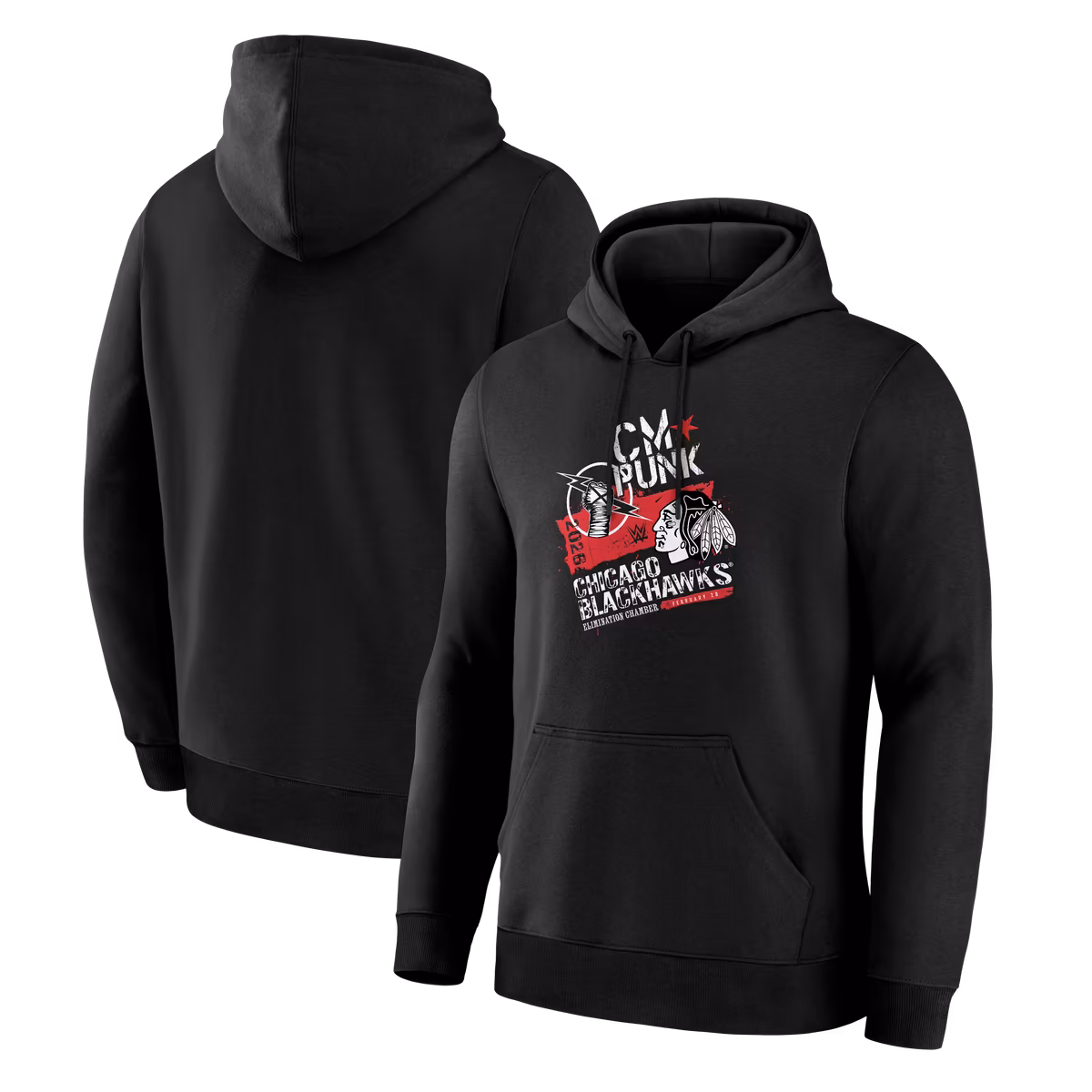 Men's Fanatics Black CM Punk x Chicago Blackhawks Elimination Chamber 2026 Hoodie