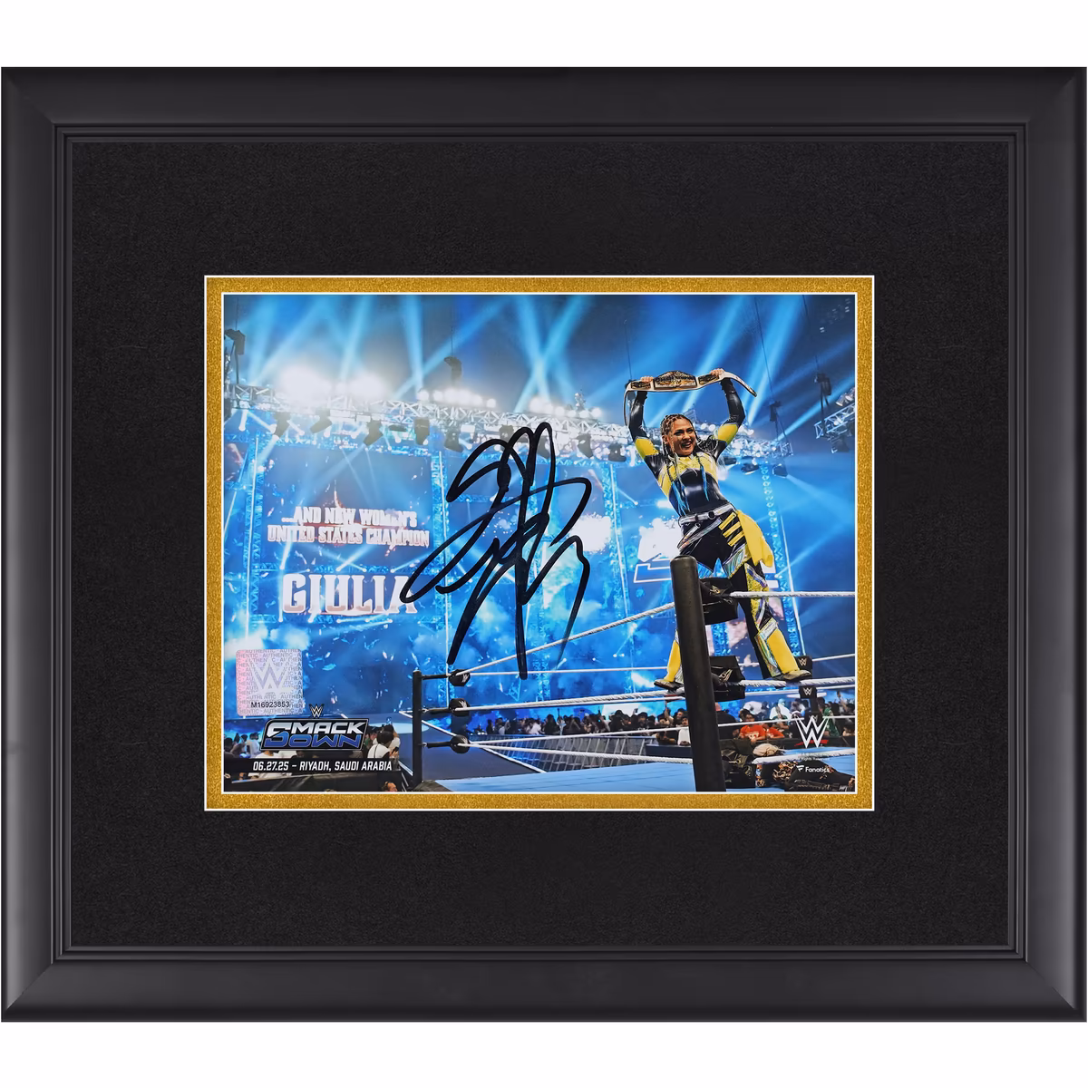 Giulia WWE Autographed Framed 8" x 10" Raising Title Photograph