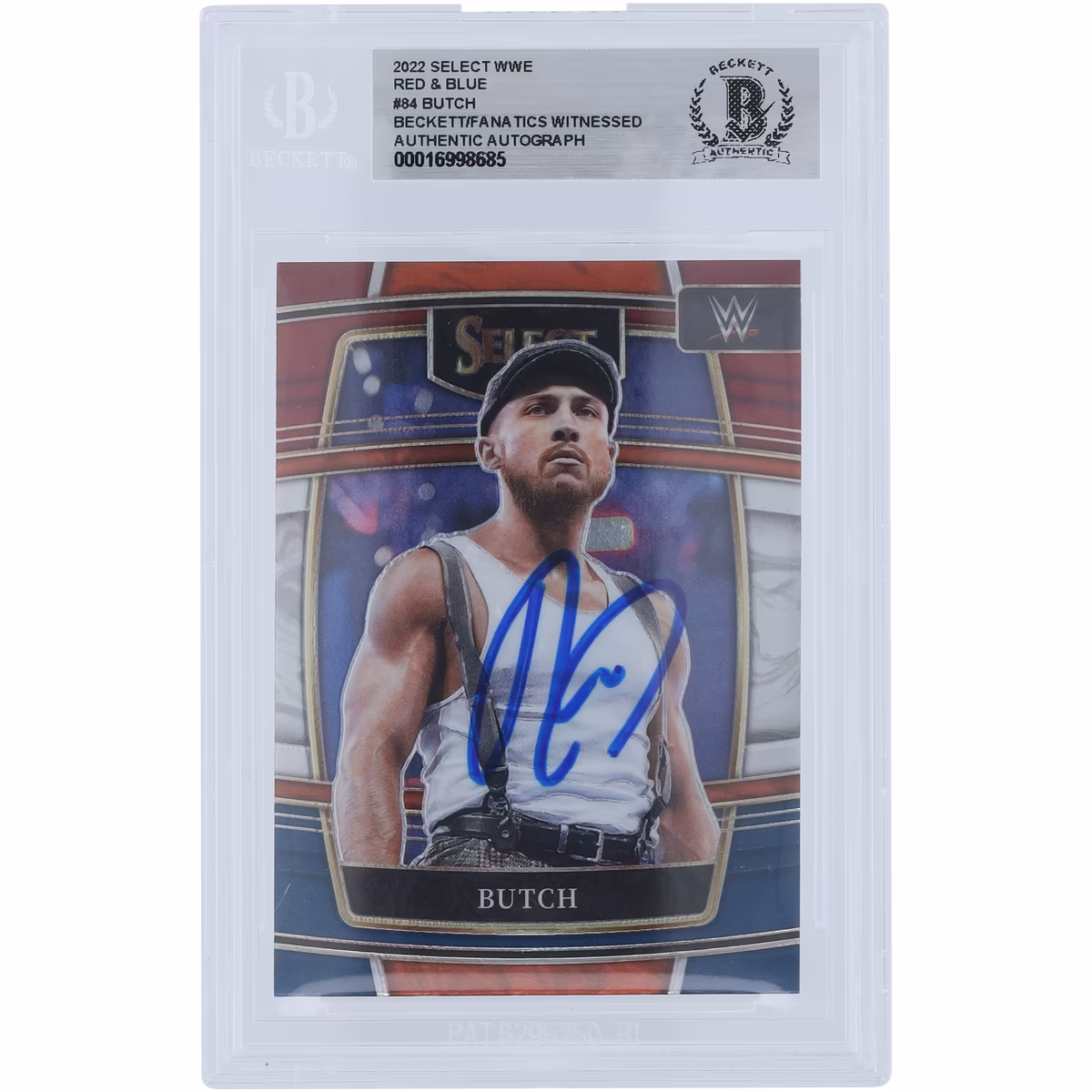 Butch WWE Autographed 2022 Panini Select Red & Blue #84 Beckett Fanatics Witnessed Authenticated Card
