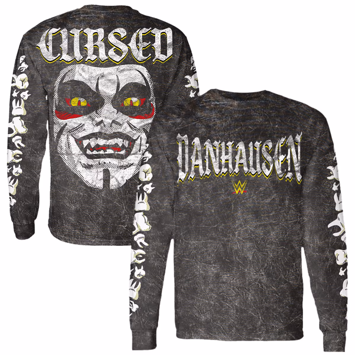 Men's Black Danhausen Cursed! Mineral Wash Long Sleeve T-Shirt