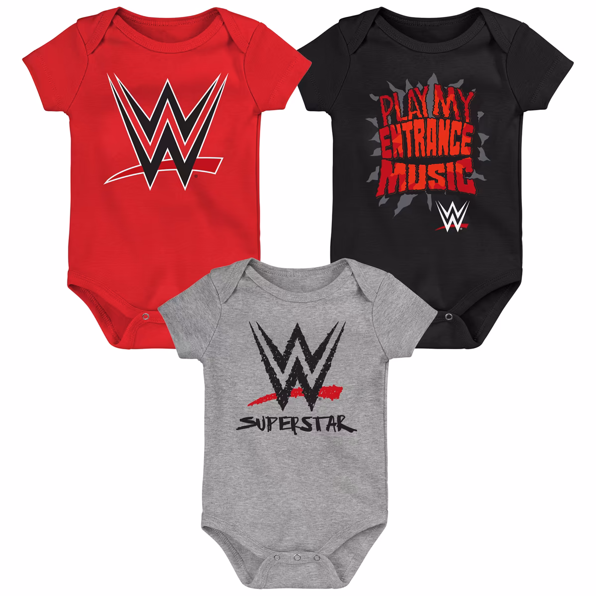 Infant Red/Black/Gray WWE Logo Three-Piece Bodysuit Set 2 Infant Red/Black/Gray WWE Logo Three-Piece Bodysuit Set