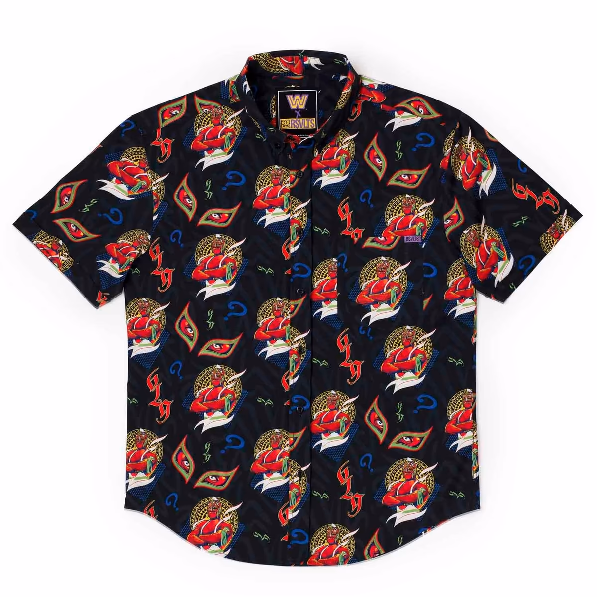 Men's RSVLTS Black Rey Mysterio The Masked Man KUNUFLEX Button-Down Short Sleeve Shirt 1 Men's RSVLTS Black Rey Mysterio The Masked Man KUNUFLEX Button-Down Short Sleeve Shirt