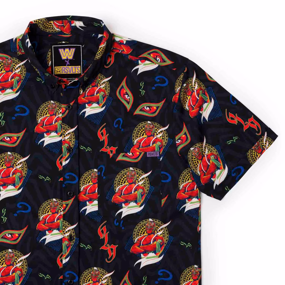 Men's RSVLTS Black Rey Mysterio The Masked Man KUNUFLEX Button-Down Short Sleeve Shirt 3 Men's RSVLTS Black Rey Mysterio The Masked Man KUNUFLEX Button-Down Short Sleeve Shirt
