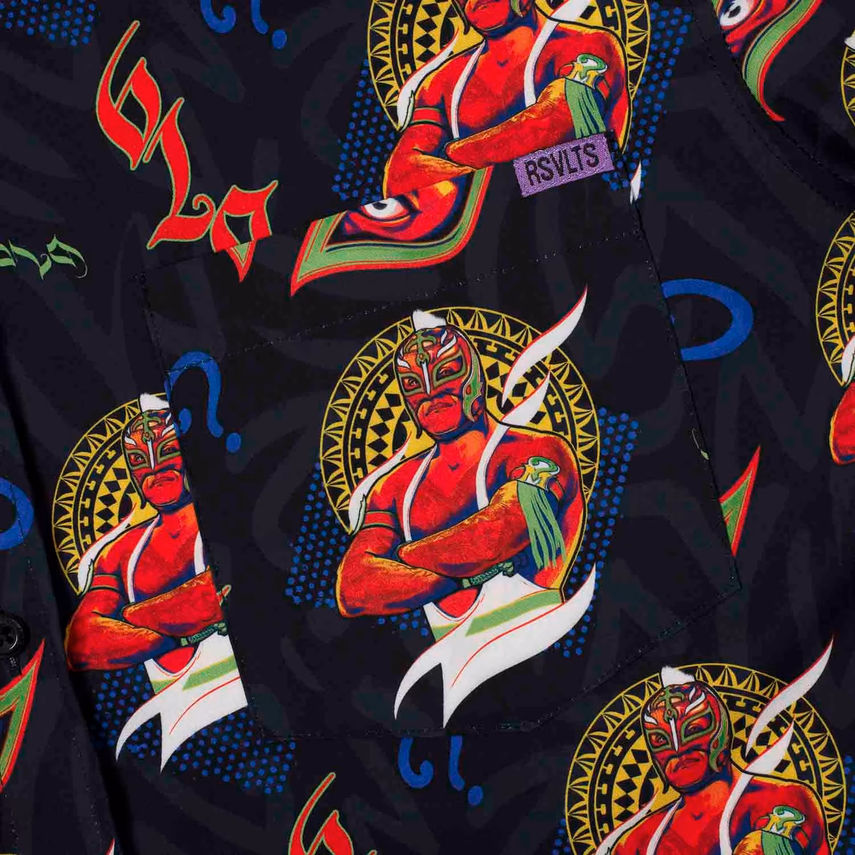 Men's RSVLTS Black Rey Mysterio The Masked Man KUNUFLEX Button-Down Short Sleeve Shirt 4 Men's RSVLTS Black Rey Mysterio The Masked Man KUNUFLEX Button-Down Short Sleeve Shirt