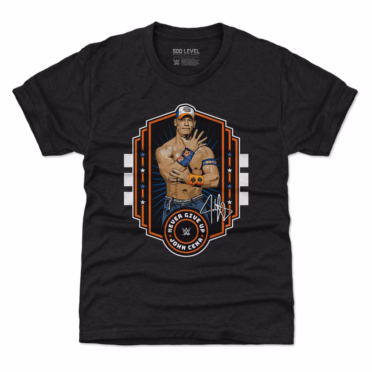 Youth 500 Level  Heather Black John Cena Never Give Up Emblem T-Shirt