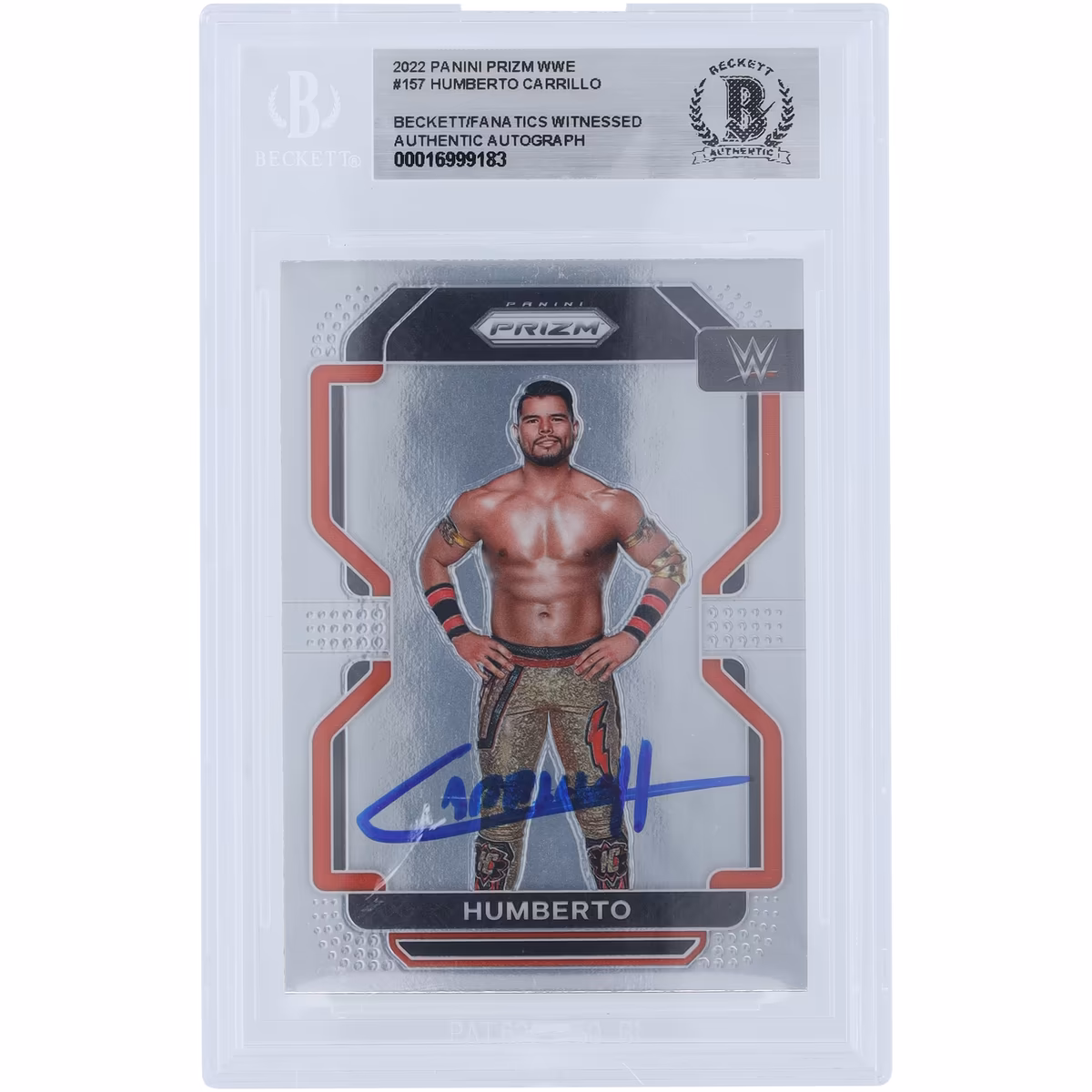 Humberto Carrillo WWE Autographed 2022 Panini Prizm #157 Beckett Fanatics Witnessed Authenticated Card