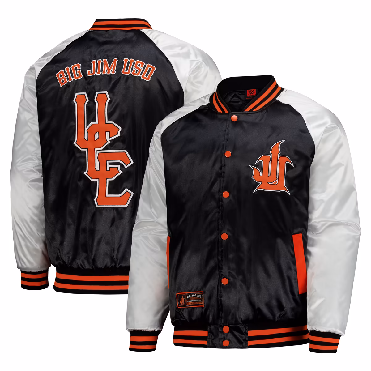 Men's Black/White Jimmy Uso Full-Snap Raglan Varsity Jacket