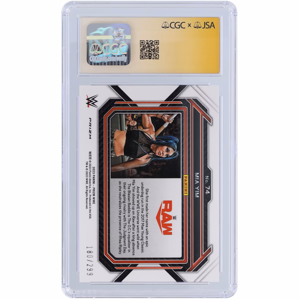 Mia Yim WWE Autographed 2023 Panini Prizm Red Prizm #74 #/299 CGC Fanatics Witnessed Authenticated Card 3 Mia Yim WWE Autographed 2023 Panini Prizm Red Prizm #74 #/299 CGC Fanatics Witnessed Authenticated Card