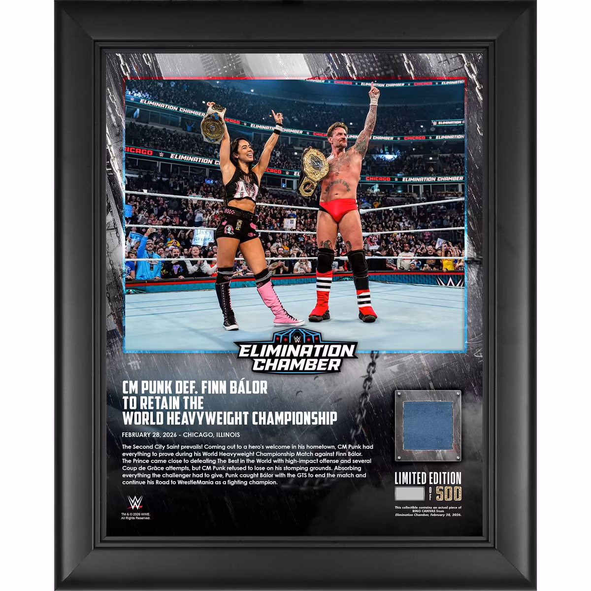 CM Punk WWE Framed 13" x 16" 2026 Elimination Chamber Collage with a Piece of Match-Used Canvas - Limited Edition of 500 9 CM Punk WWE Framed 13" x 16" 2026 Elimination Chamber Collage with a Piece of Match-Used Canvas - Limited Edition of 500