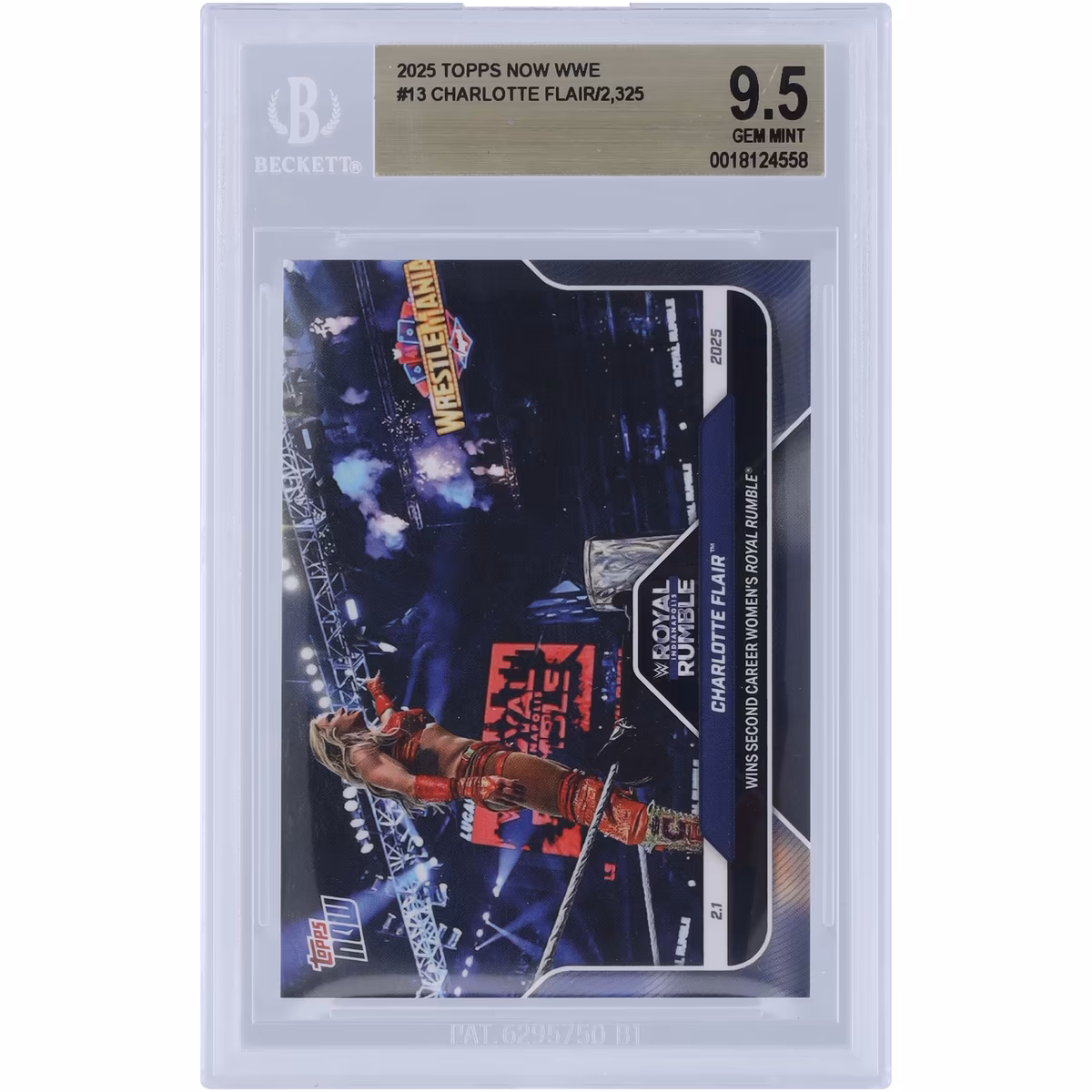 Charlotte Flair WWE 2025 Topps Now Wins Second Career Women's Royal Rumble #13 BGS Authenticated 9.5 Card